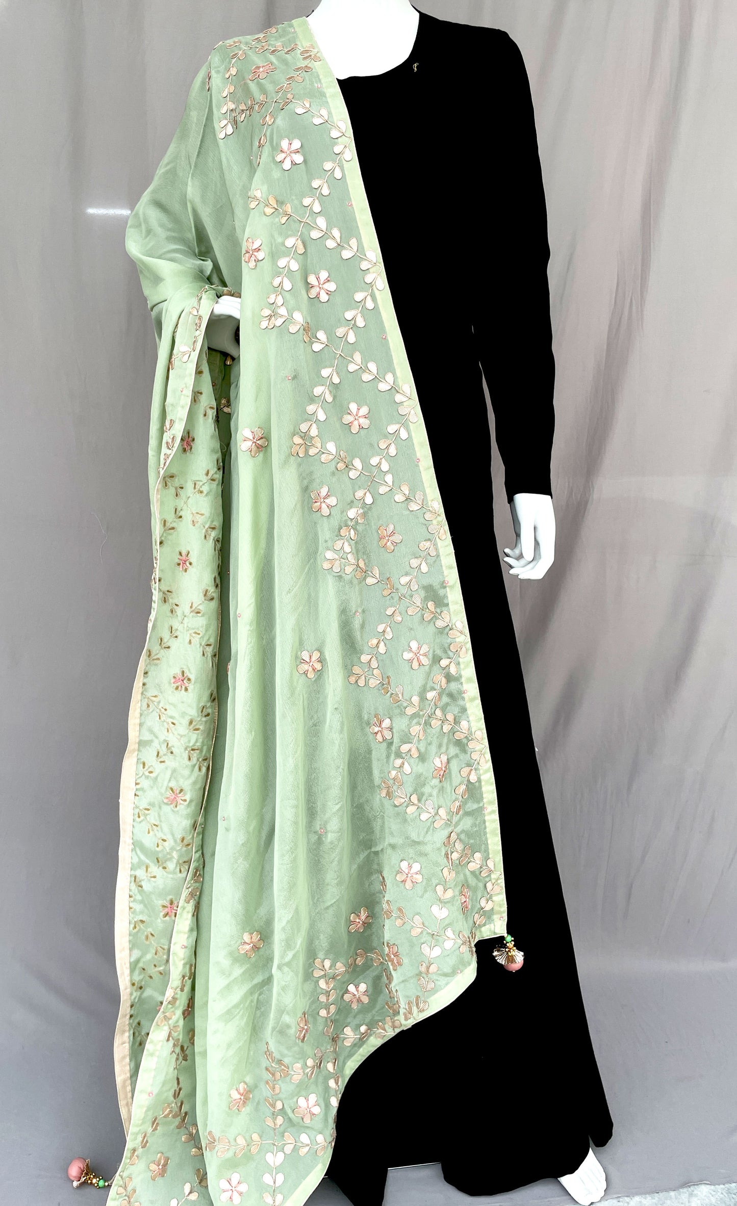 Pista Green Gota Patti Dupatta Full Handwork Pure Chinon Rajasthani Dupatta