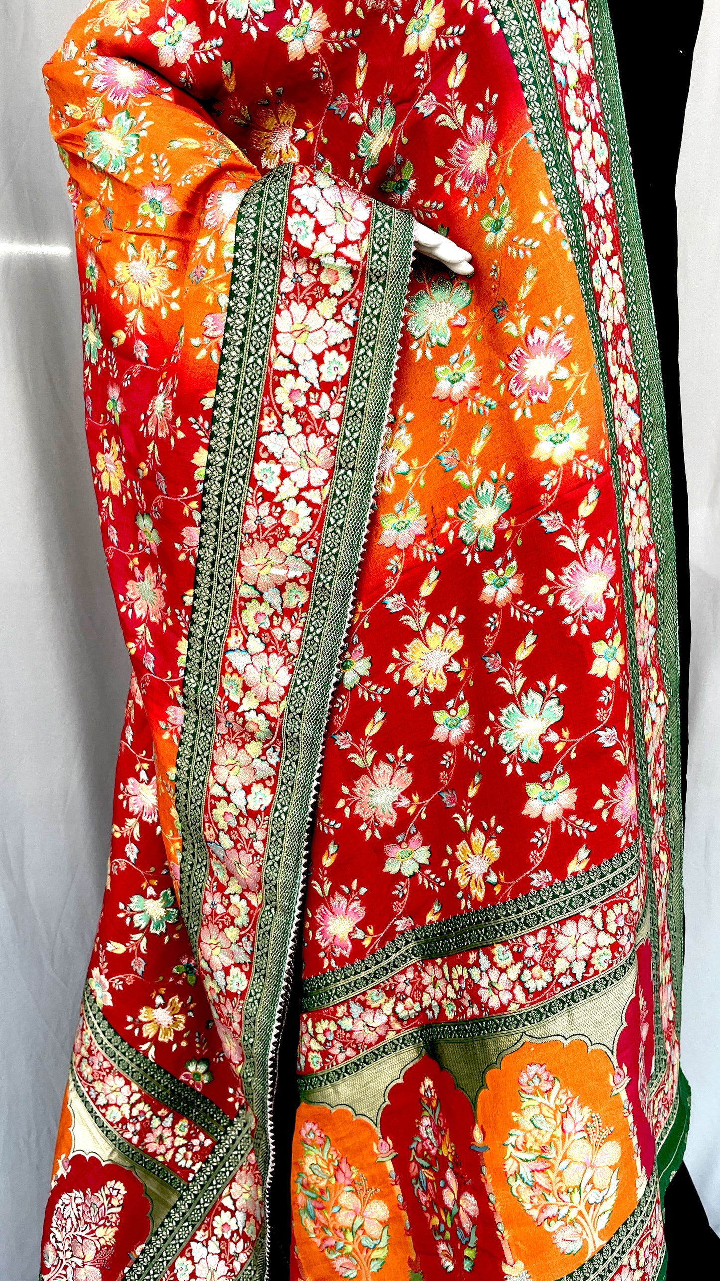 Multicolor Traditional Floral Dola Silk Ethnic Dupattas with Fancy Tassels