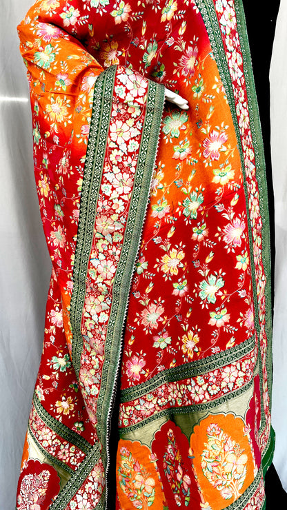 Multicolor Traditional Floral Dola Silk Ethnic Dupattas with Fancy Tassels