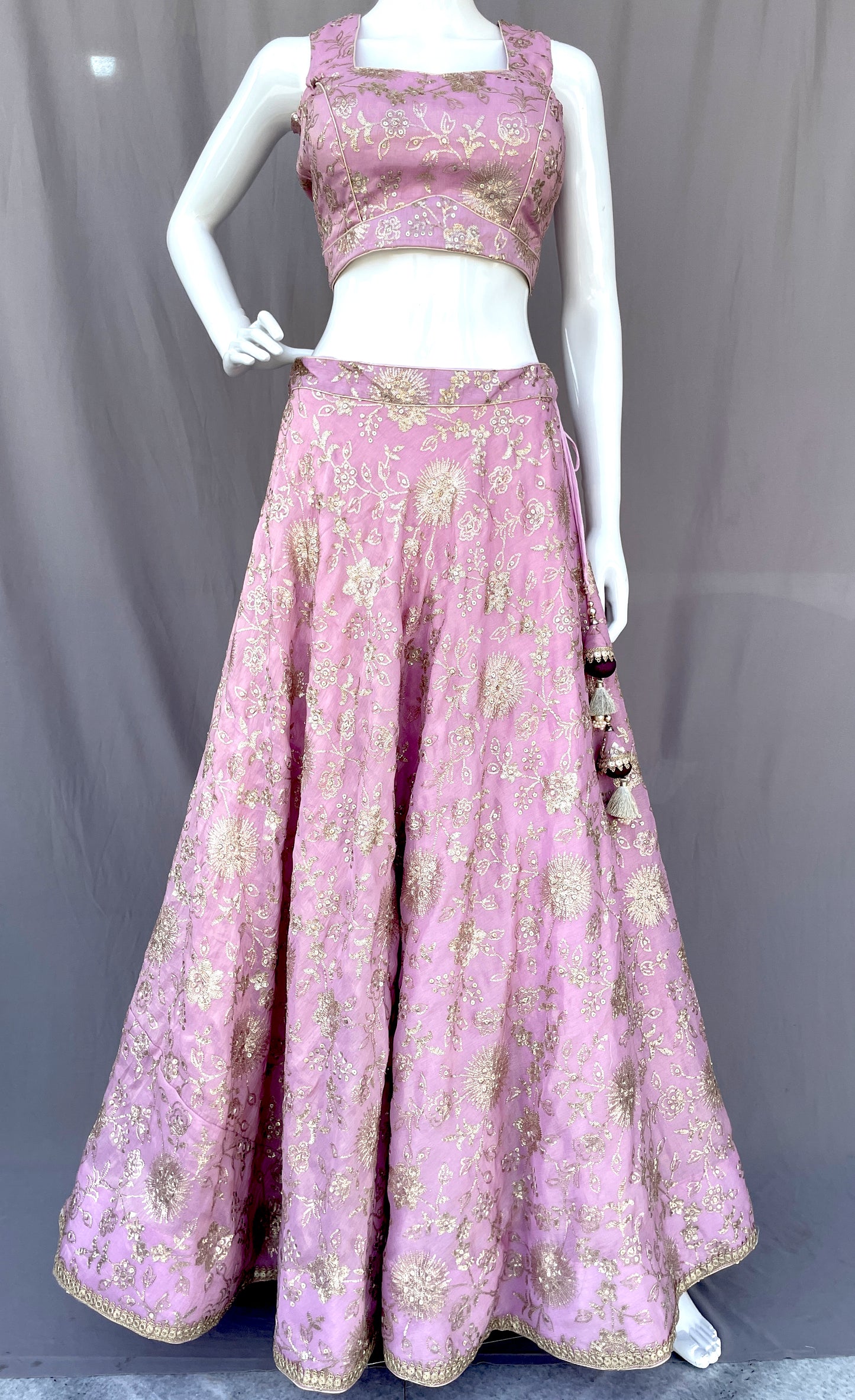 Lavender Golden Embroidered Lahenga