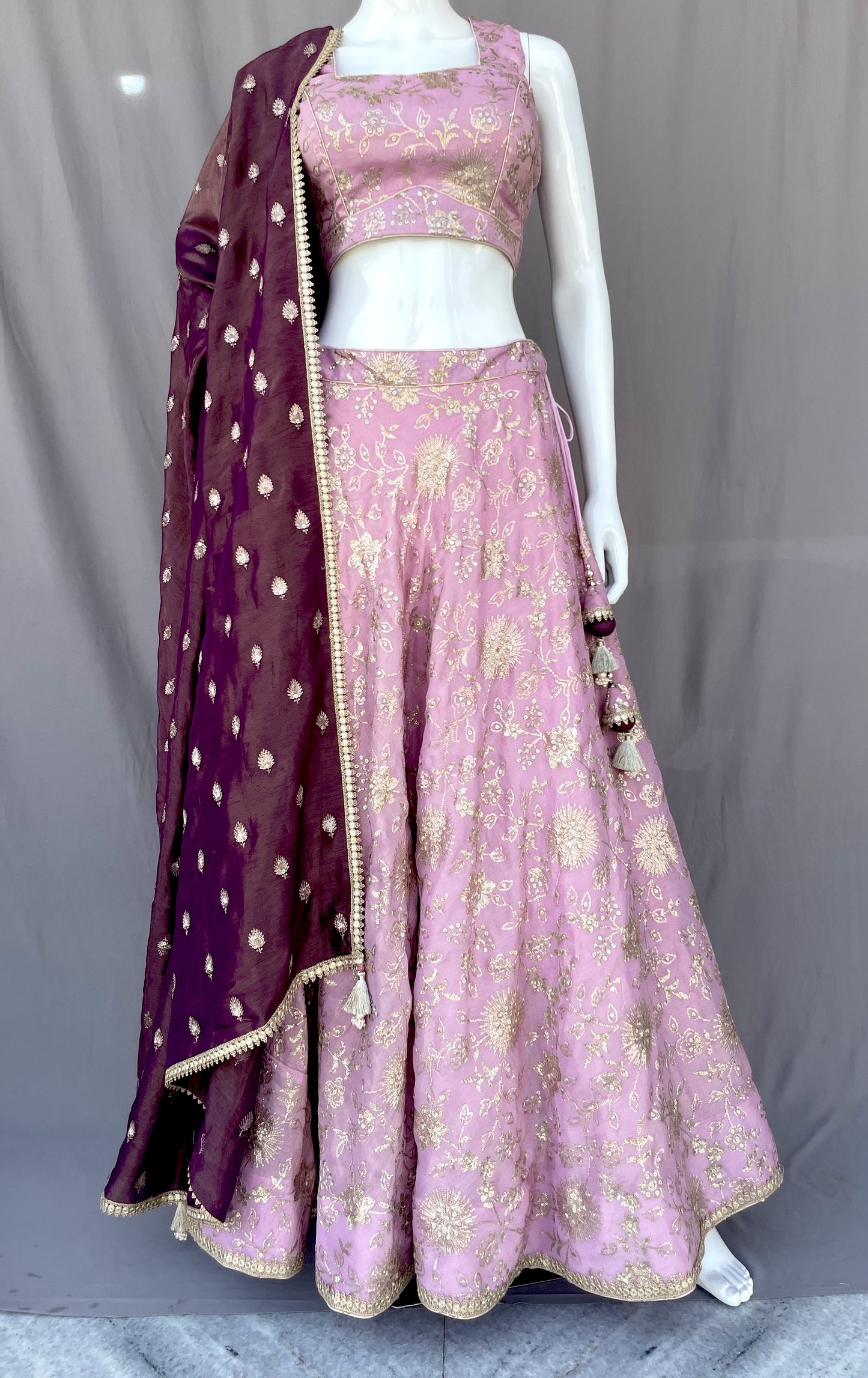 Lavender Golden Embroidered Lahenga