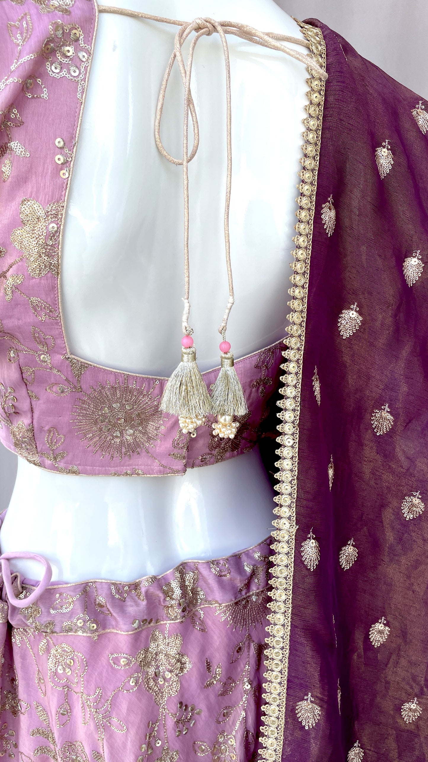 Lavender Golden Embroidered Lahenga