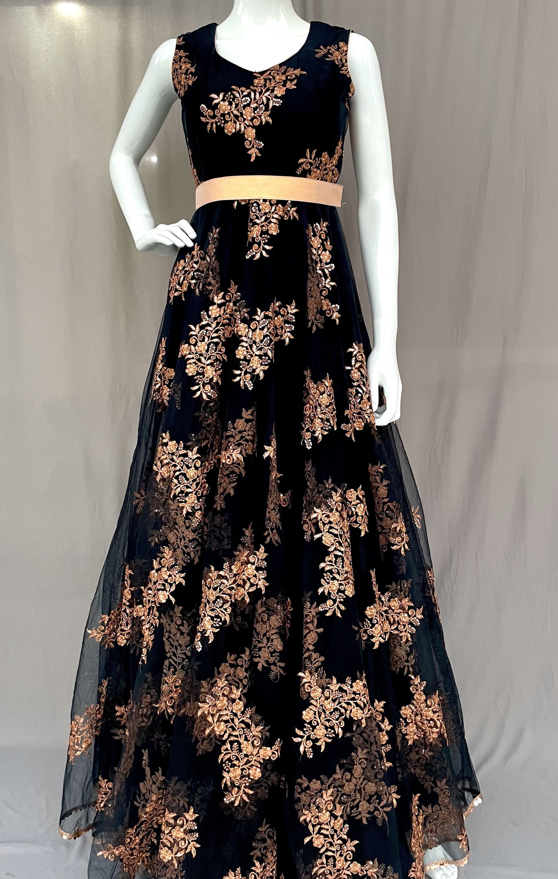 Black Flared Net Long Gown with Dupatta, Indian Long Dress, Embroidery CNP Associates LLC Black Flared Net Long Gown with Dupatta, Indian Long Dress, Embroidery CNP Associates LLC