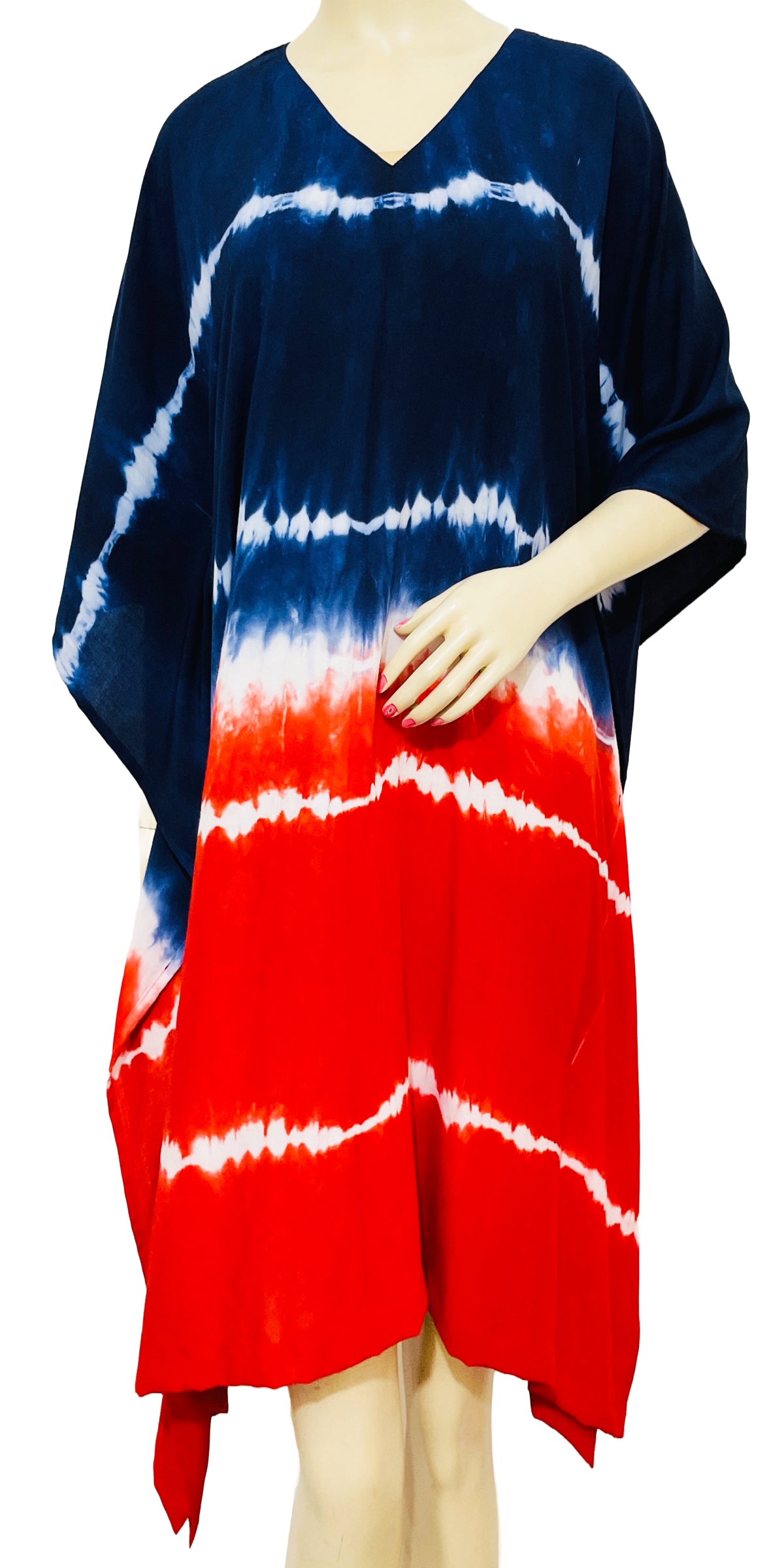 American Flag Dress, 4th July Parade dress, Summer Special Dress, Tie dye Kaftan, Red Blue White Dress, Independence day dress, Maxi, Dress, Outfit for Patriotic day.