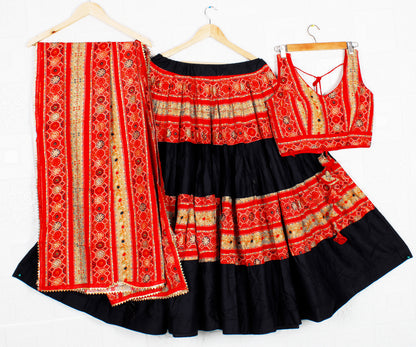 Black Red and Beige Gujarati Chaniya Choli/Lehenga Dress, Multicolor Lehenga, patterns and embroidery, Dandiya Dress, Navaratri Pooja