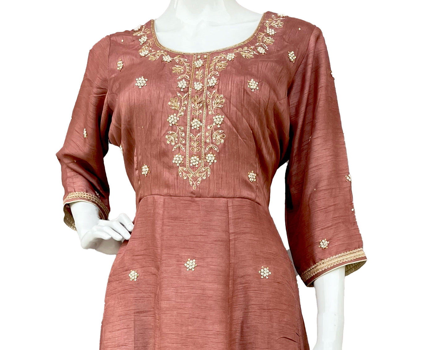 Pure Dola Silk Anarkali Pant Suit, Hand Embroidered with zari and Dabka Work