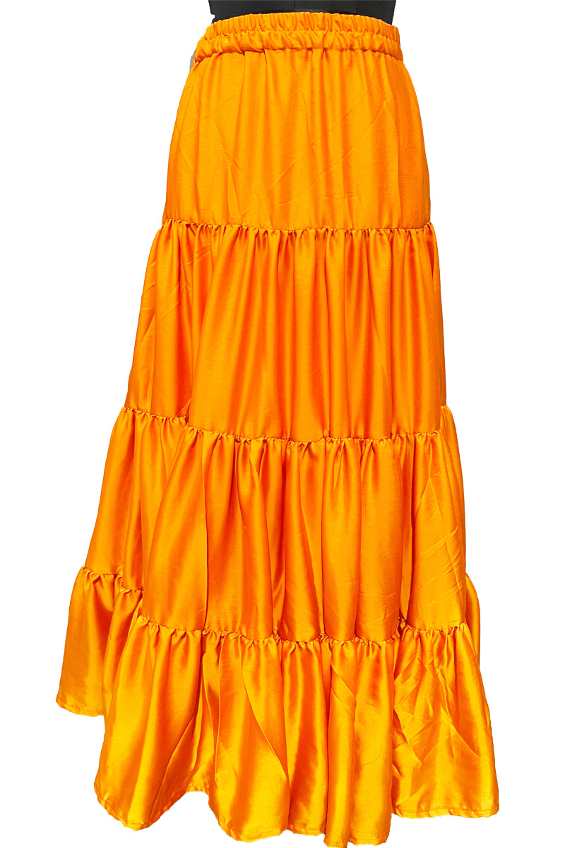 Bright Orange Color Skirt, Flared Layer Skirt, Pride Month Skirt. Rainbow flag skirt. Soft Silk Skirt, Elastic Skirt