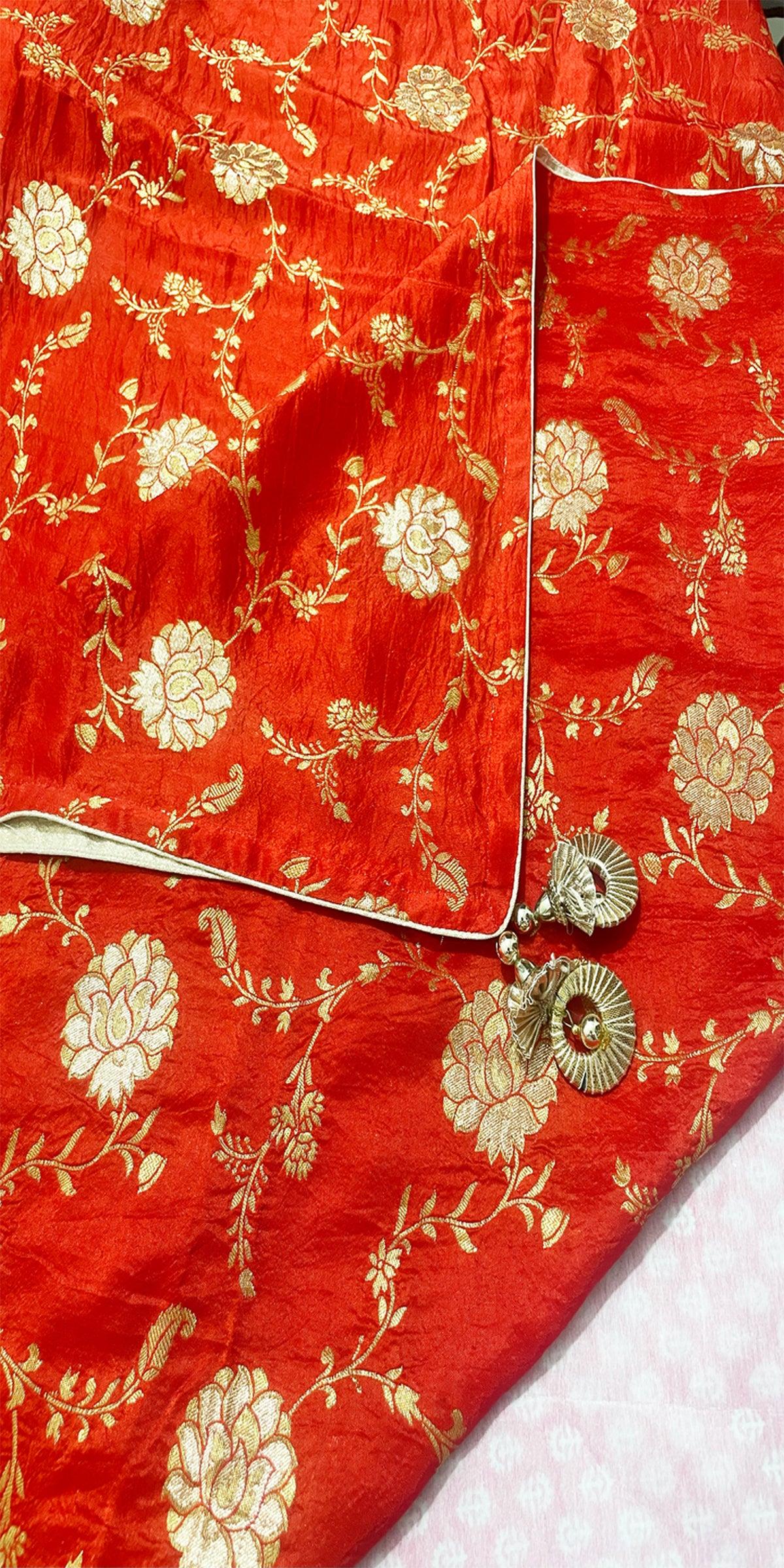 Orange Dupatta for Women Pure Dola Silk Silver Gold Zari Floral Banarasi Dupattas /Shawl