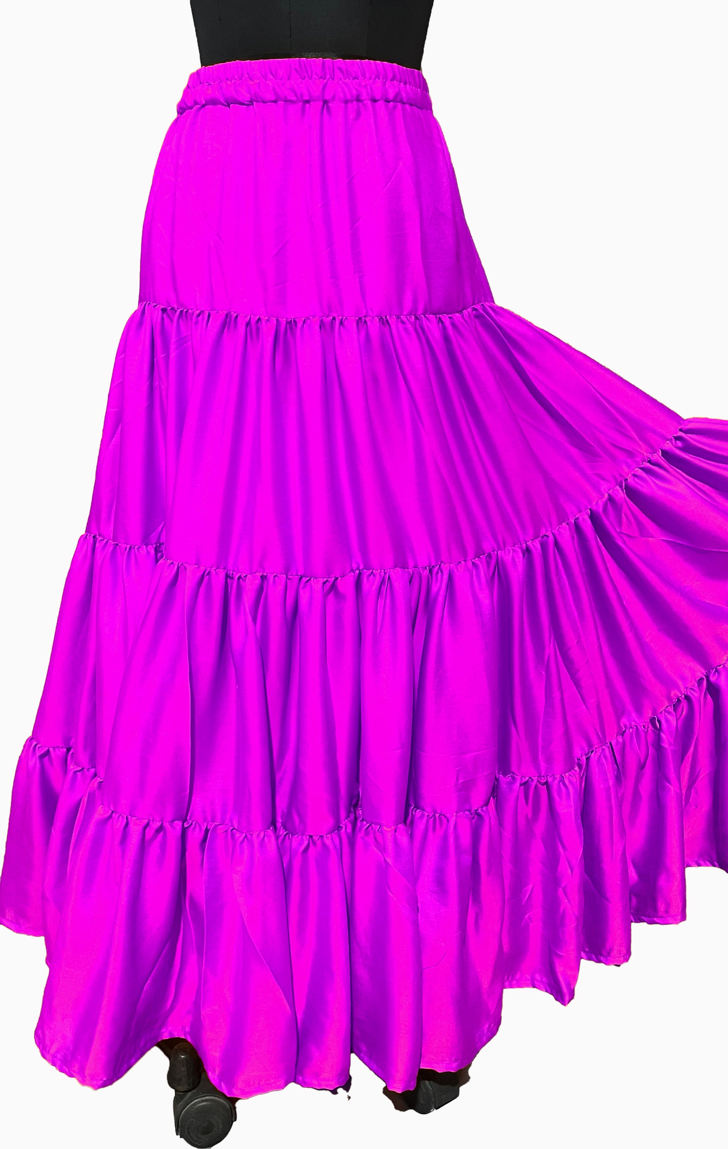 Purple Tiered Silk Ankle Length Skirt Comfortable Elastic Waist Flared Layer