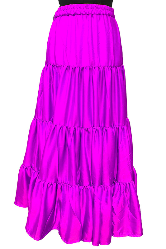 Bright Purple Color Skirt, Flared Layer Skirt, Pride Month Skirt. Rainbow flag skirt. Soft Silk Skirt, Elastic Skirt