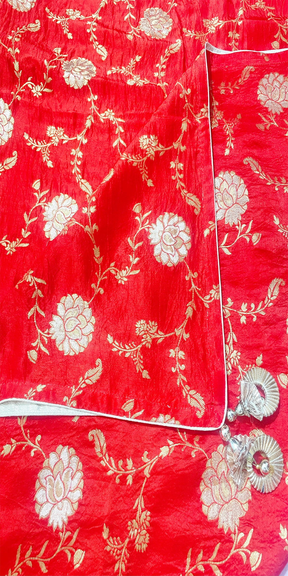 Red Dupatta for Women Pure Dola Silk Gold Zari Floral Banarasi Dupattas /Shawl with Fancy Tassels