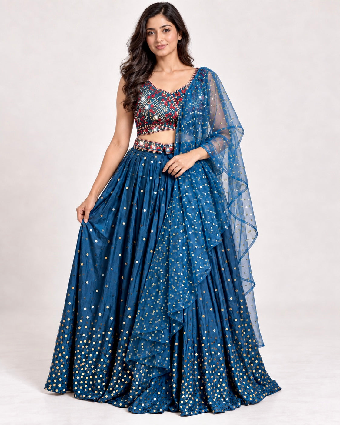 Original product photo of Blueorganza floral embroidered lehenga set front view