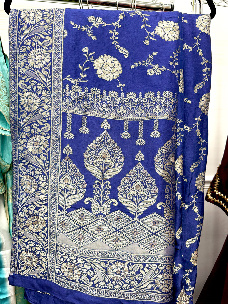 Pure Dola Silk Sarees with Floral Golden Jacquard