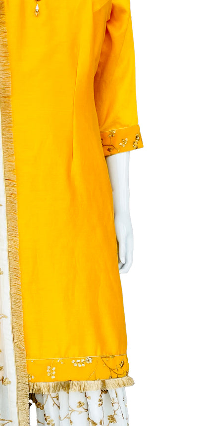 Yellow White Punjabi Patiala Salwar Suit, Embroidered Suit Pure Silk