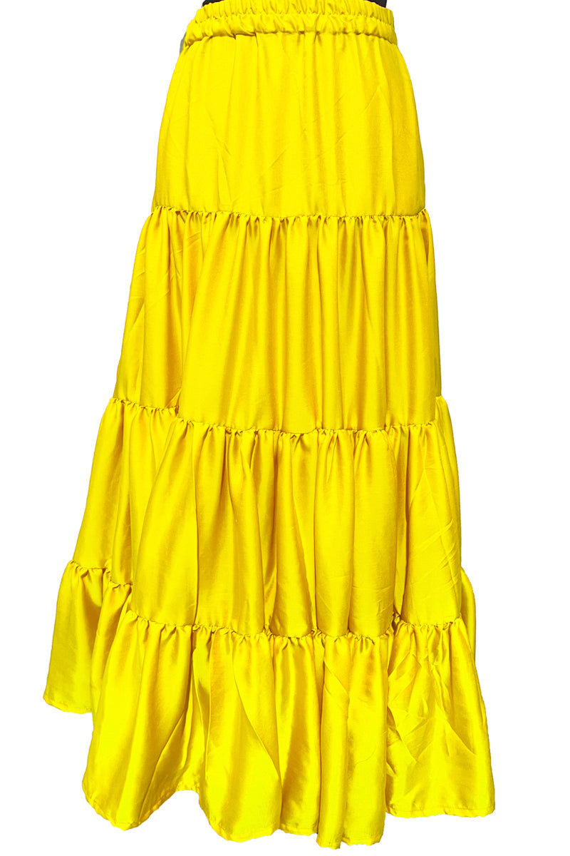 Bright Yellow Color Skirt, Flared Layer Skirt, Pride Month Skirt. Rainbow flag skirt. Soft Silk Skirt, Elastic Skirt