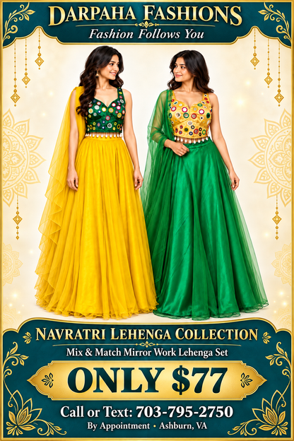 Darpaha Fashions Navratri mirror-work lehenga collection priced at 77 dollars