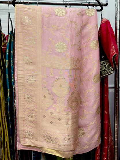 Pure Dola Silk Sarees with Floral Golden Jacquard