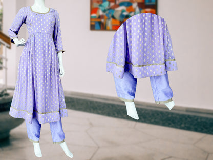 Perwinkle Georgette Anarkali Pant Suit, Chanderi Punjabi Pant Suit, Bridesmaids, Partywear, Straight Pant Suit, Handmade, Wedding wear