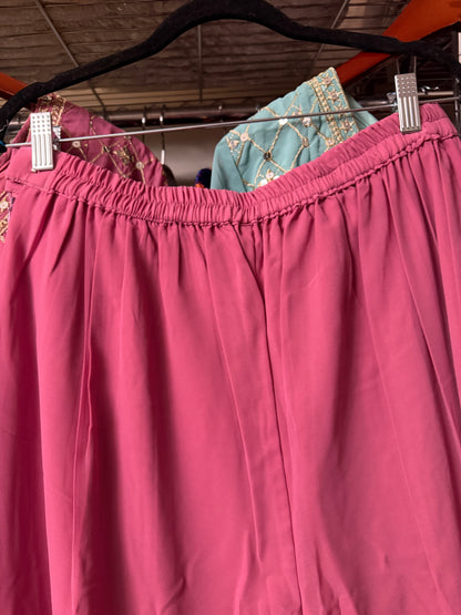 Pink Georgette flared Sharara pants with detailed embroidery
