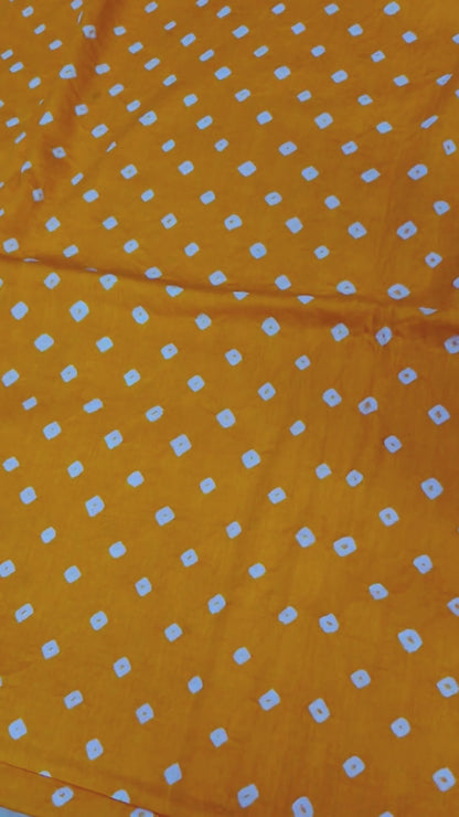 Pure Cotton Bandhani Fabric by the Yard | Hand Tie Dye Fabric | Indian Cotton Fabric for Sewing, Dresses & Crafts, Golden Yellow, Pink
