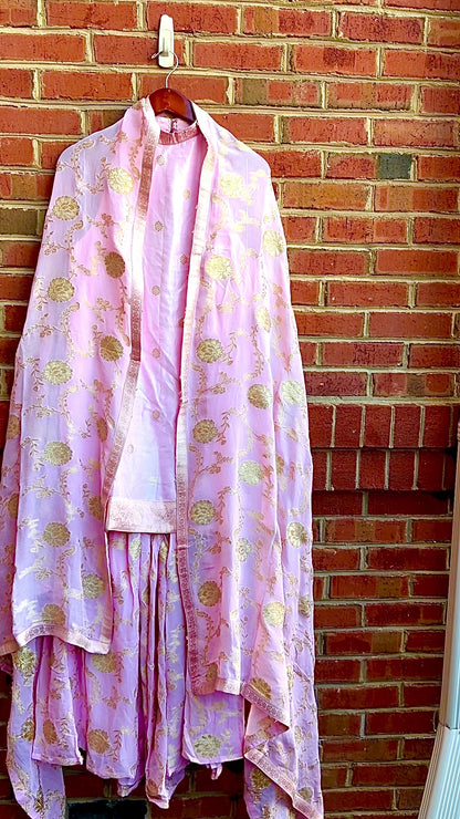 Dola Silk Palazzo Suit Set with Gold Zari & Georgette Dupatta | 3 Piece Indian Ethnic Wear