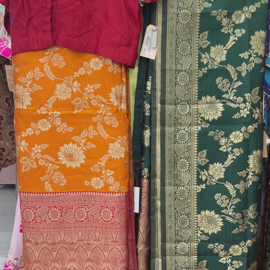 Women's Banarasi Art Silk Saree Collection in Pink, Red, Teal, Mustard and Green with Rich Gold Zari Weaving