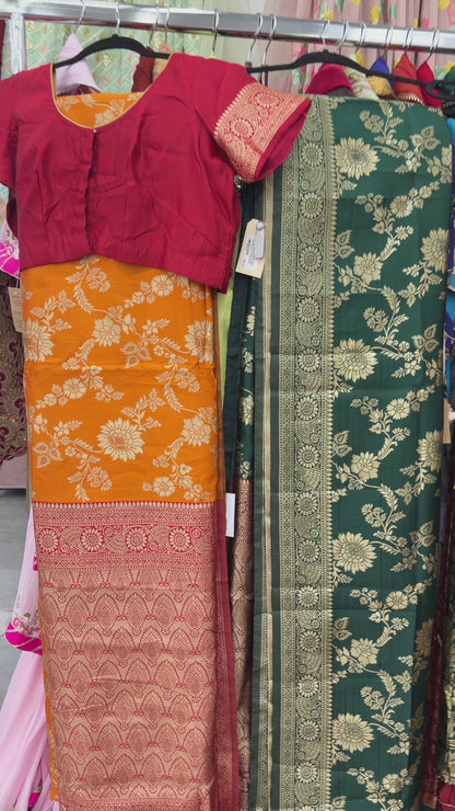 Women's Banarasi Art Silk Saree Collection in Pink, Red, Teal, Mustard and Green with Rich Gold Zari Weaving