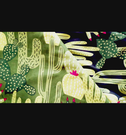Black Pure Cotton Cambric Printed Fabrics, Colorful Cactus Print, Floral