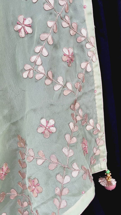 Pista Green Gota Patti Dupatta Full Handwork Pure Chinon Rajasthani Dupatta