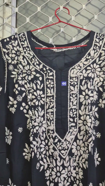 Hand Embroidered Modal Kurti | Lucknowi Chikankari Kurta | Plus Size 2XL–7XL | Ethnic Indian Tunic | 46 Inch Long Kurti |