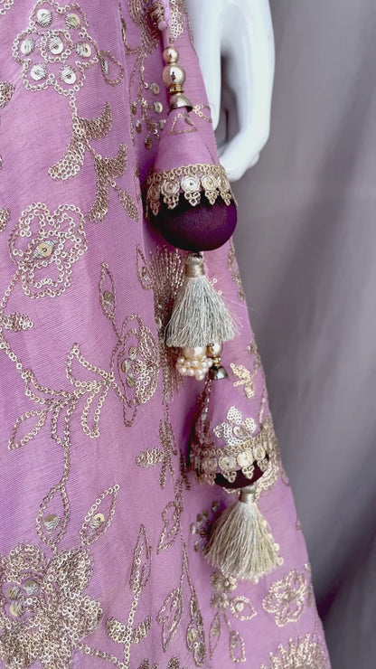 Lavender Golden Embroidered Lahenga