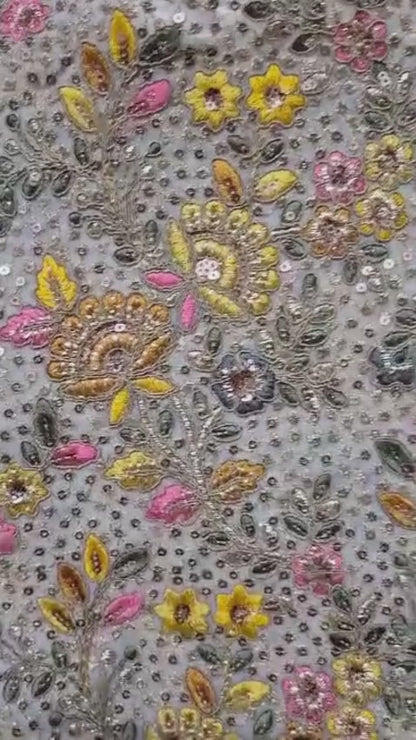 White Georgette Embroidered Dupatta with Multicolor Floral Thread & Sequin Work