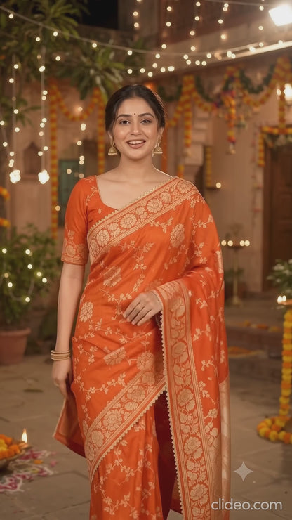 Navratri Dola Silk Saree with Gold ZariWork,Traditional Border & Pallu, Nine Festive Colors | Traditional Indian Saree| Blouse Included