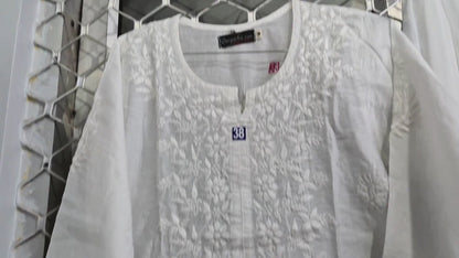 White Chanderi Embroidered Pant Suit with Dupatta | 3 Piece Set | Lukhnawi Suit , Casual Wear, Family Functions ZN