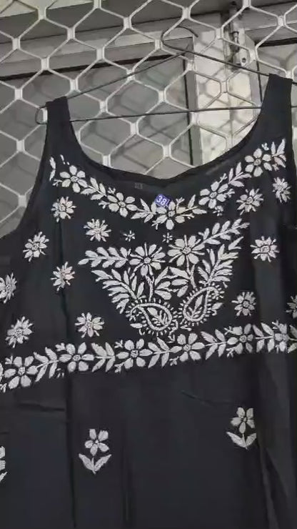 Lukhnawi Embroidered Dress for Women | Rayon Boho Summer Tunic Dress | 44 Inch Knee Length Dress | Lightweight Casual Dress | Tie-up belt
