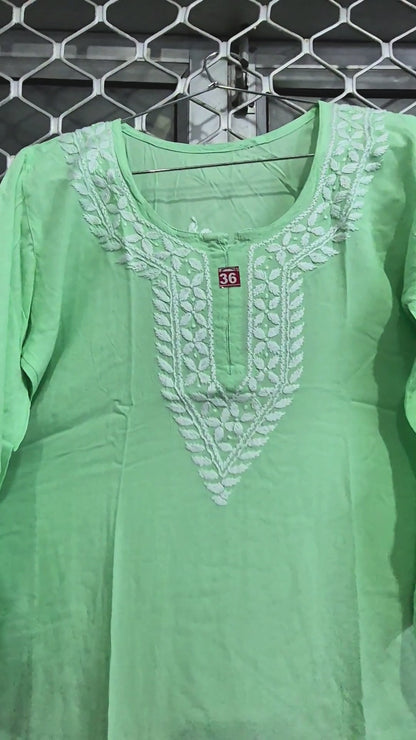 Women's Rayon Embroidered Kurti | Short Lucknowi Style Kurta | 30 Inch Tunic Top | Casual Ethnic Indian Top | Summer Kurti