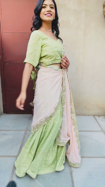 Embroidered Pastel Green Lehenga Dress