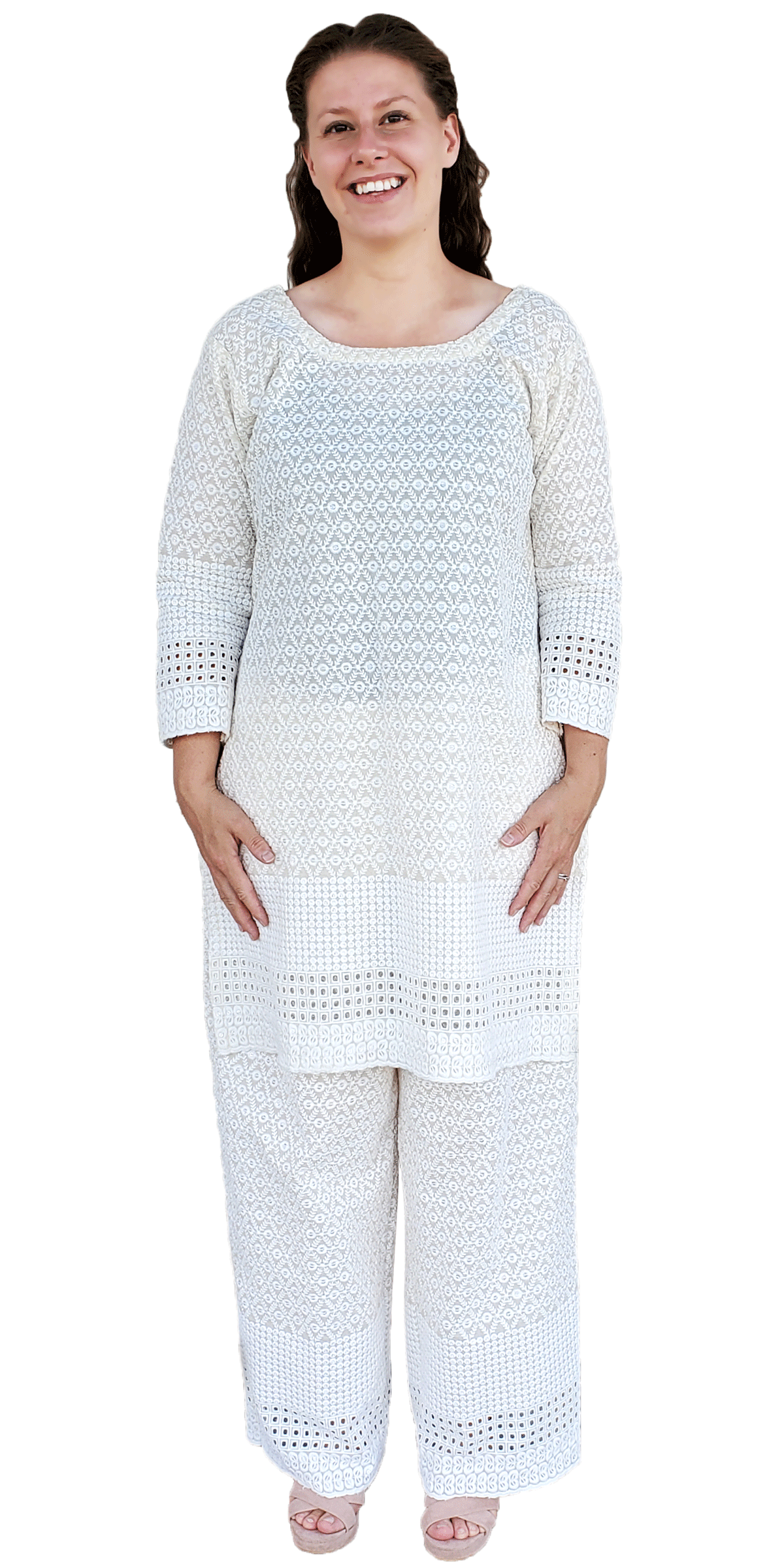 White Chikankari Cotton Palazzo Suit