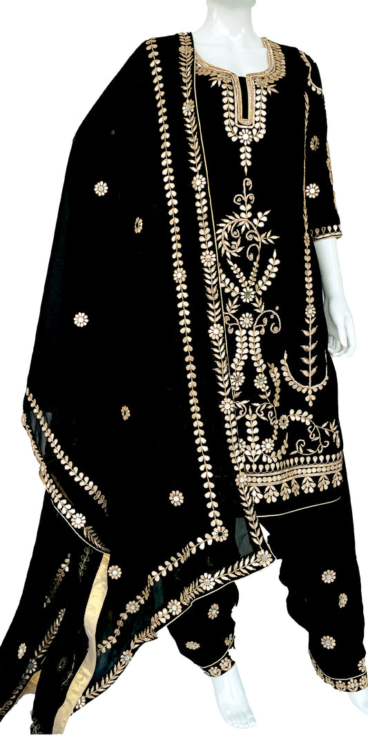 Black Full Patiala Salwar Suit, Black Patiala Salwar Suit, Golden Embroidery work, Punjabi dress, Black golden Salwar kameez, partywear black suit, Punjabi suit, Muslin suit, Shining fabric suit, Indian ethnic wear, indian black stitched suit