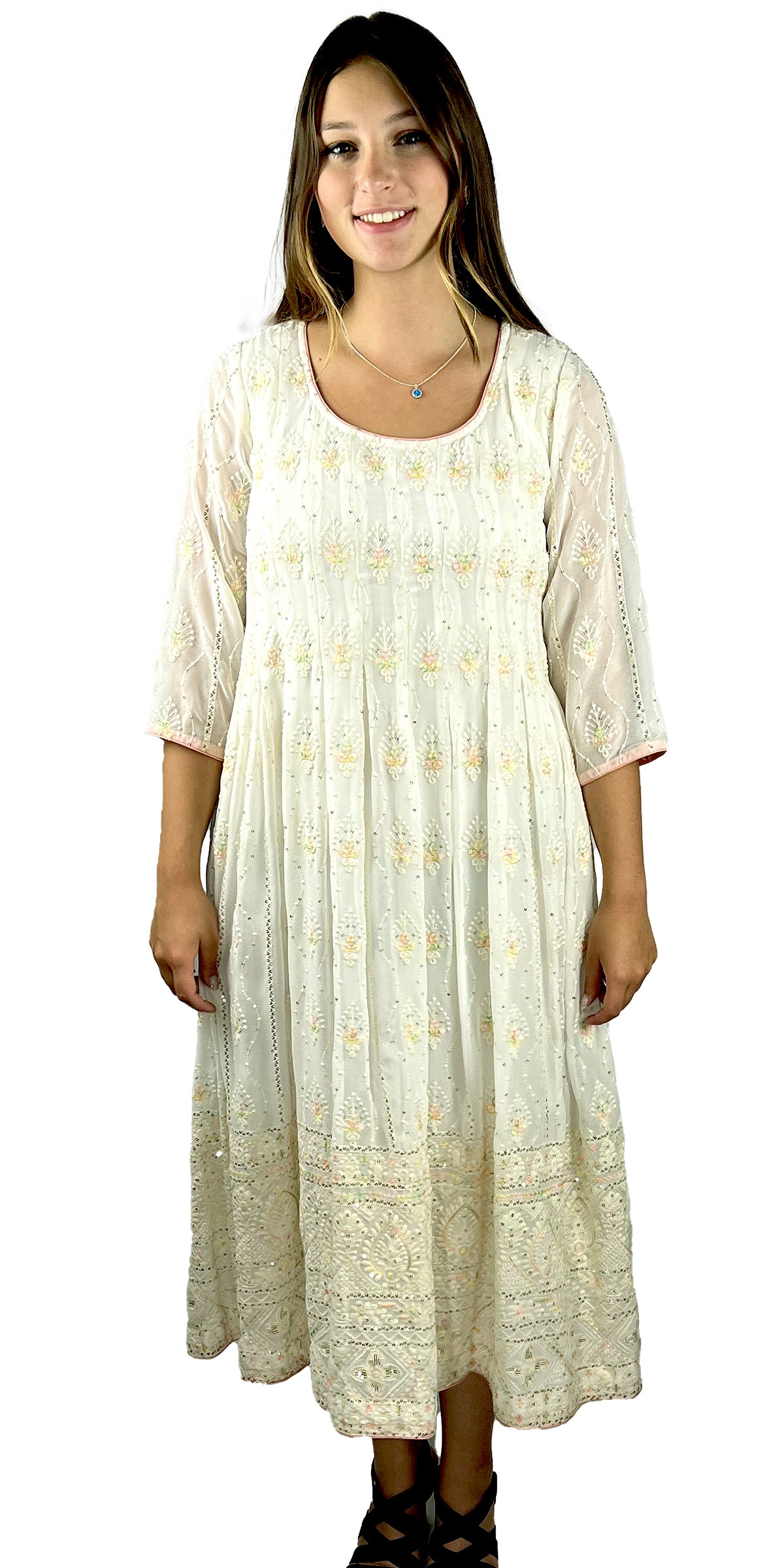 White Pure Georgette Embroidered Dress