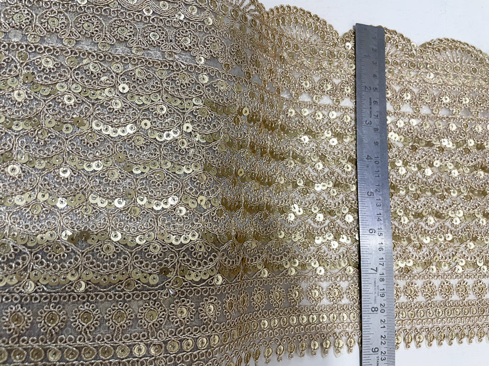 Sequins Scalloped border, 9 inch broad border, Zari border