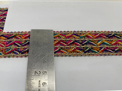 Multicolor Zigzag 2 Corded lace with Bright Solid colors, 1.5 inch broad