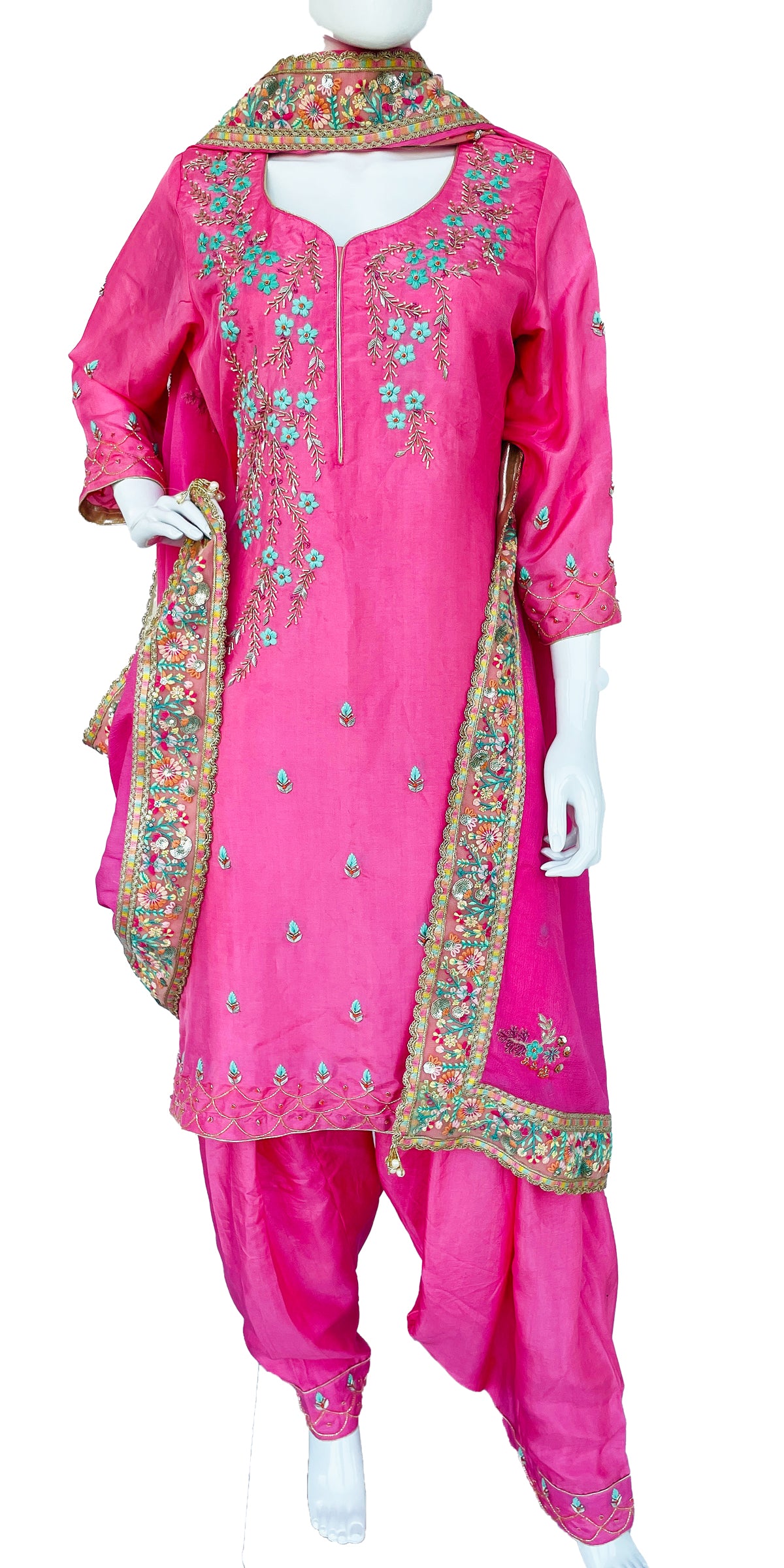 Pink Full Patiala Salwar Suits, Sea Green Punjabi Suits, Salwar Kameez, Punjabi Dress, Zardosi Work Salwar Suit, Pure Silk Suit, Dabka work, Hand embroidery Salwar Kameez