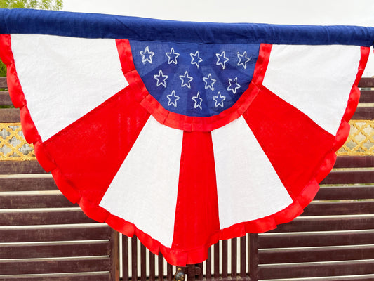 Red Bunting Drape, Red Striped Patriotic Bunting Swag. White Star Bunting Banner, 4th July Garden Decor, Porch Decor, Independence Day Decor