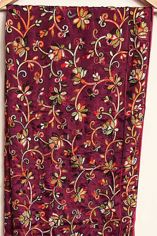 Kashmiri Embroidery Purple color multi thread-work dupatta in Pure Chinon