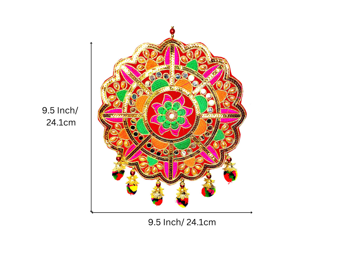 Lotus Flower Rangoli with Tassels and Mirror work Colorful Wall hangings Pooja Festive Home door decoration
