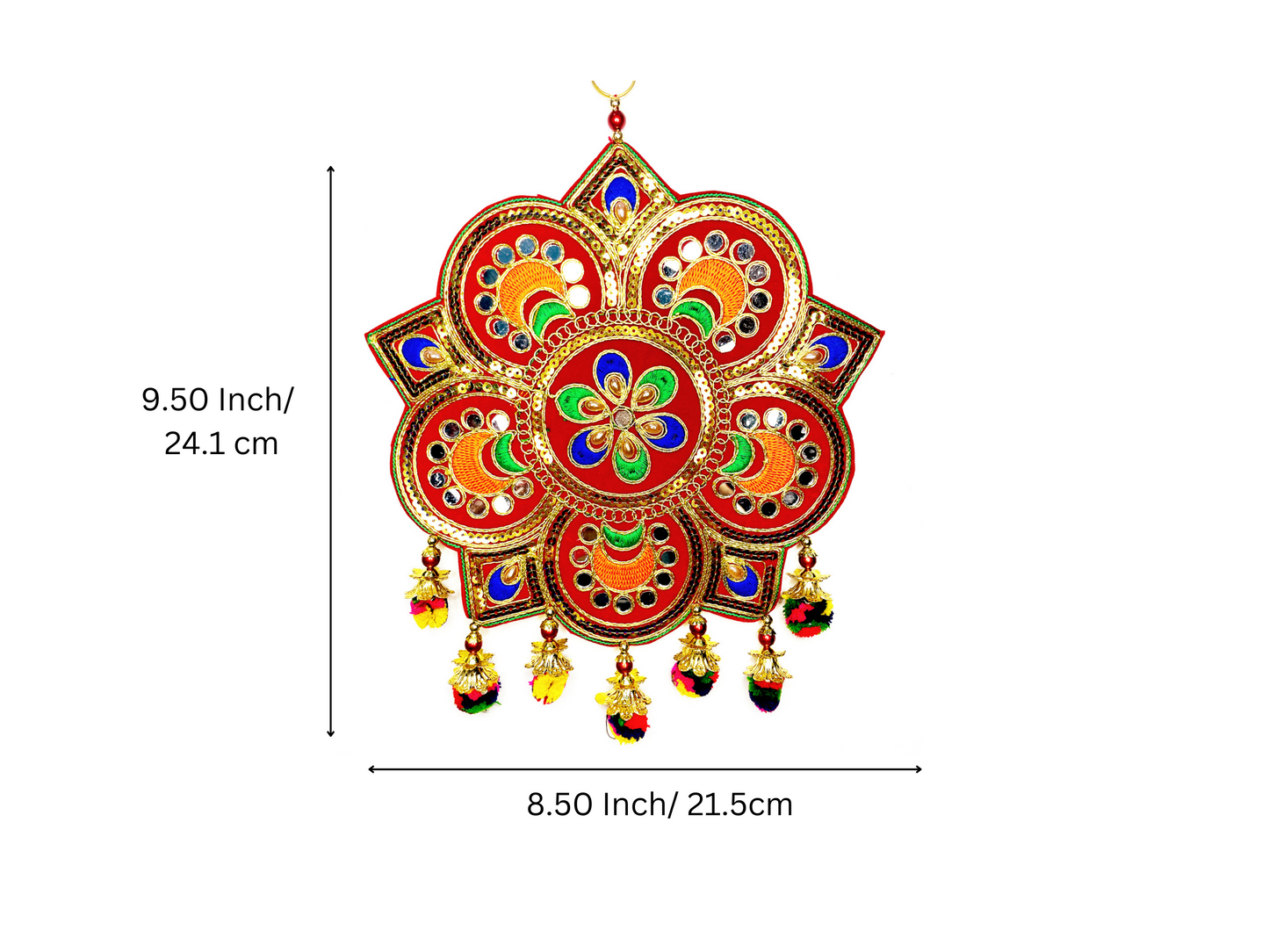 A set of 2 pieces, Star Rangoli with Tassels and Mirror work Colorful Wall hangings Pooja Festive Home door decoration