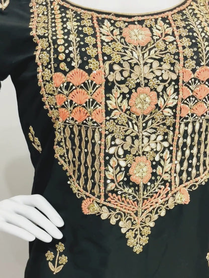 Peach Black Sharara Palazzo Suit with Zardosi Handwork Embroidery