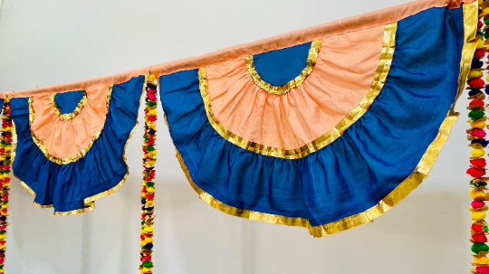 Blue and Peach Color Viscose Silk Fabric Traditional Decor Fan