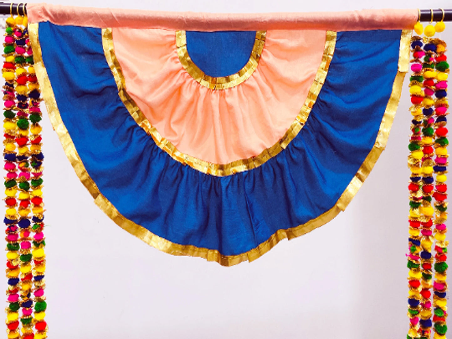 Blue and Peach Color Viscose Silk Fabric Traditional Decor Fan